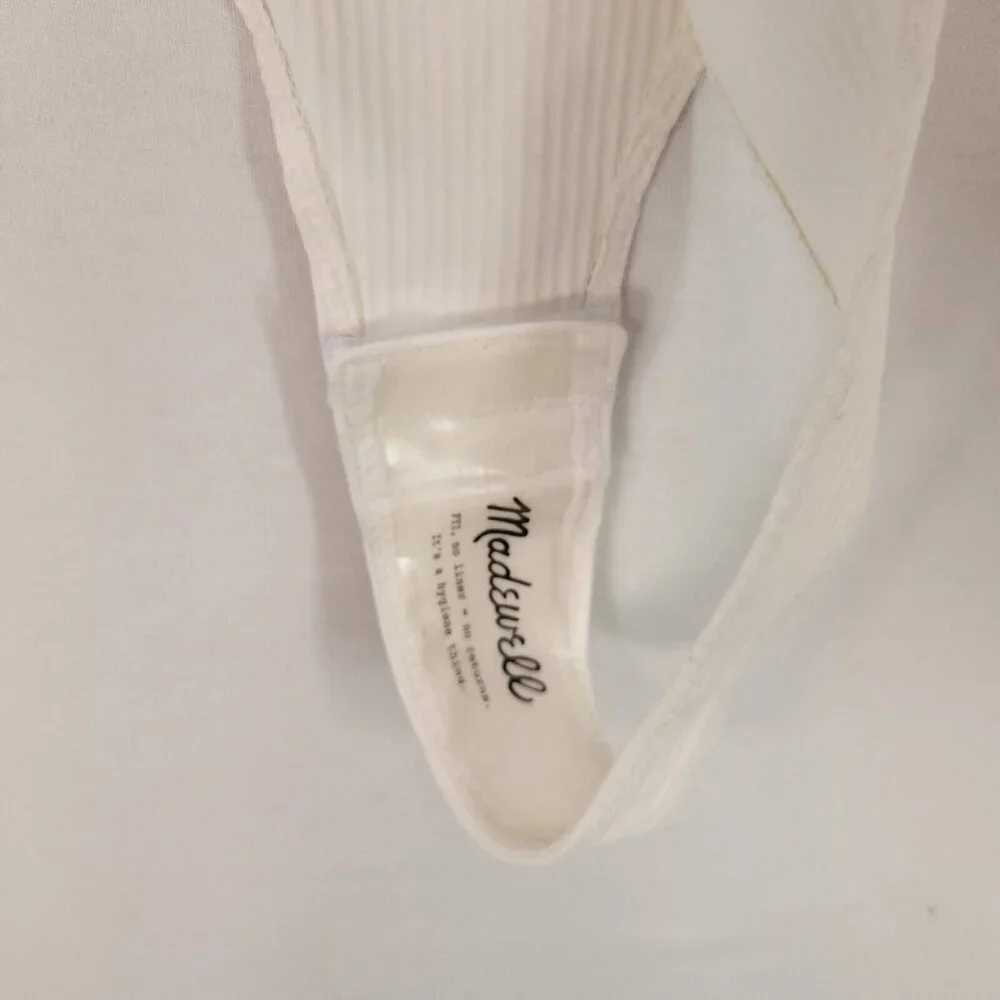 Madewell Tank Bodysuit Cutout Back Thong Ribbed Ivory Small Double Snap Closure - Picture 10 of 14